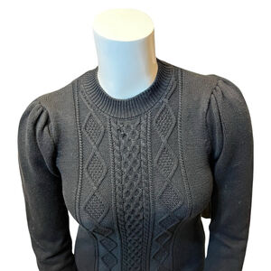 ModCloth Black Cable Knit Long Sleeve Sweater Dress, L